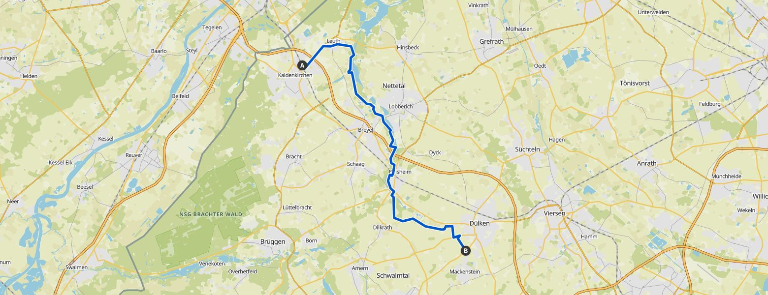 From Kaldenkirchen to Dülken Map Image