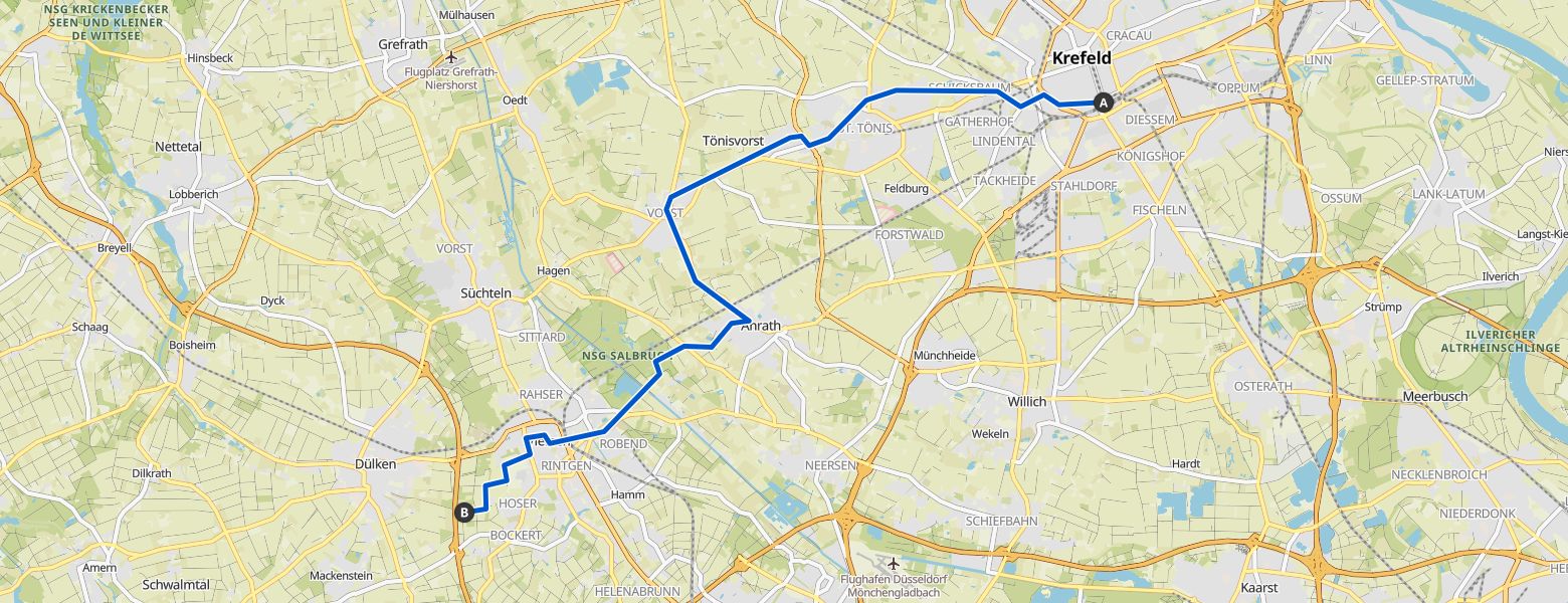 From Krefeld to Dülken map