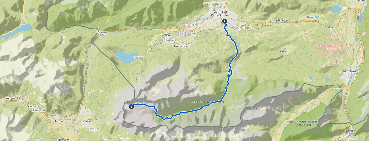 Zugspitze via the Reintal Map Image