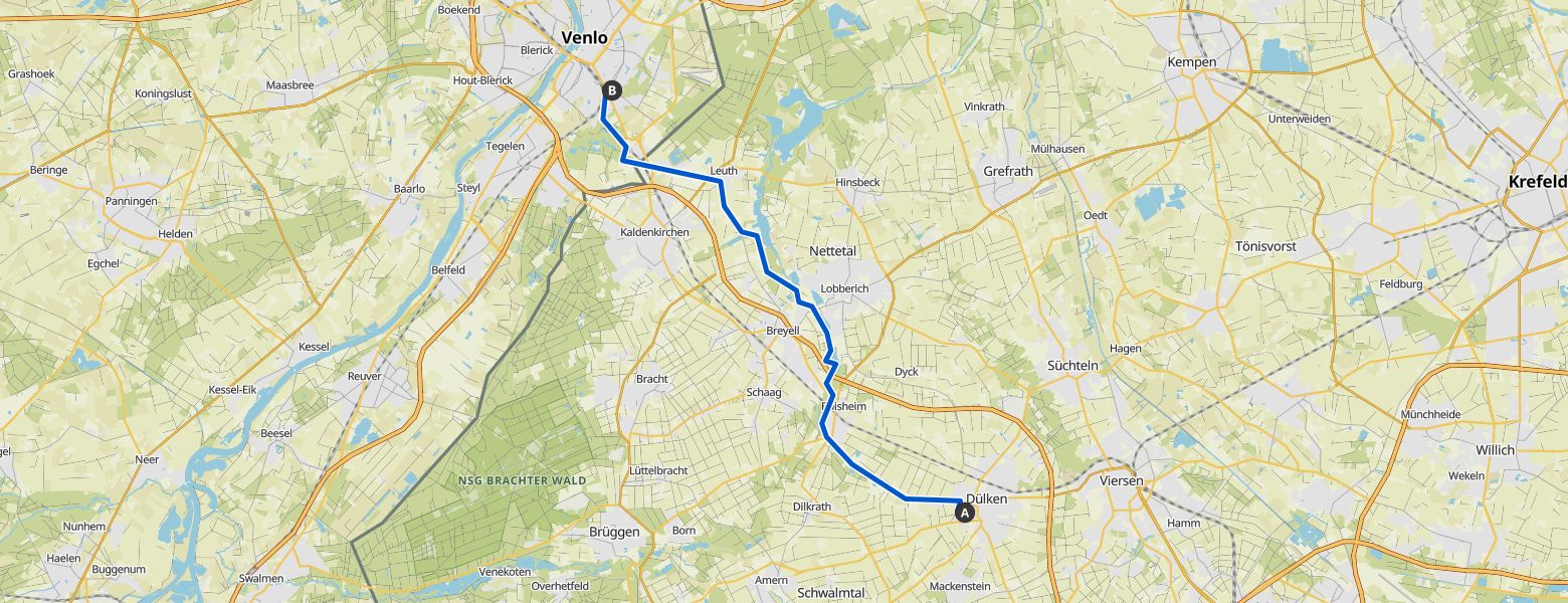 Dülken to Venlo "an der Nette" map