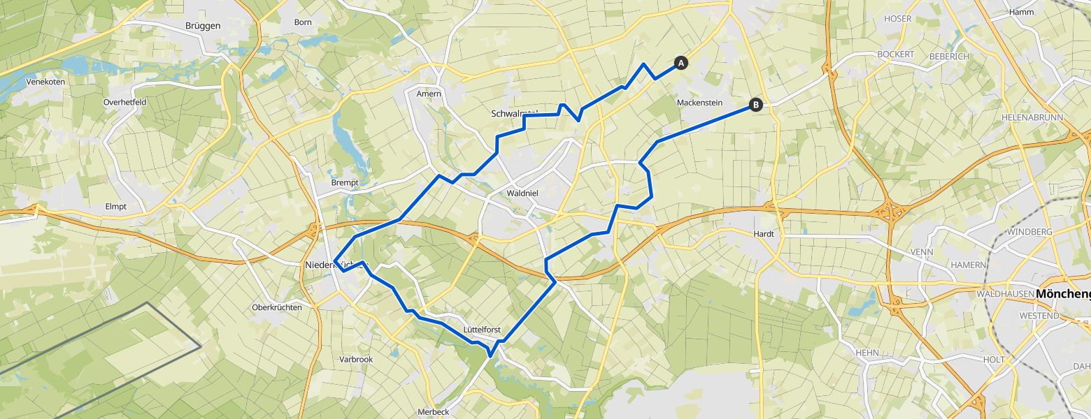 Dülken, Waldniel, Niederkrüchten map