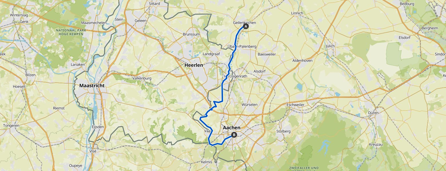 From Dülken to the Vaalserberg - Day 2 - From Geilenkirchen to Aachen map