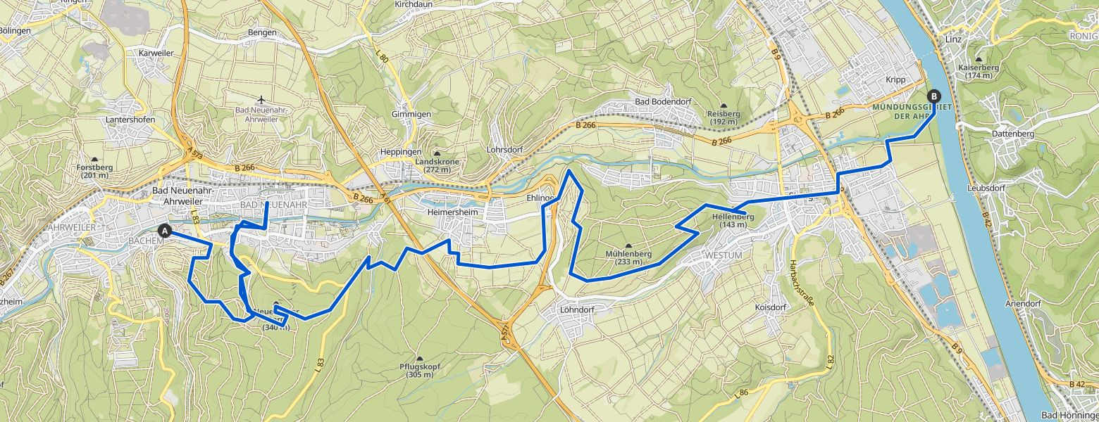Ahrsteig - Day 3 - From Bad Neuenahr to the Rhine Map Image