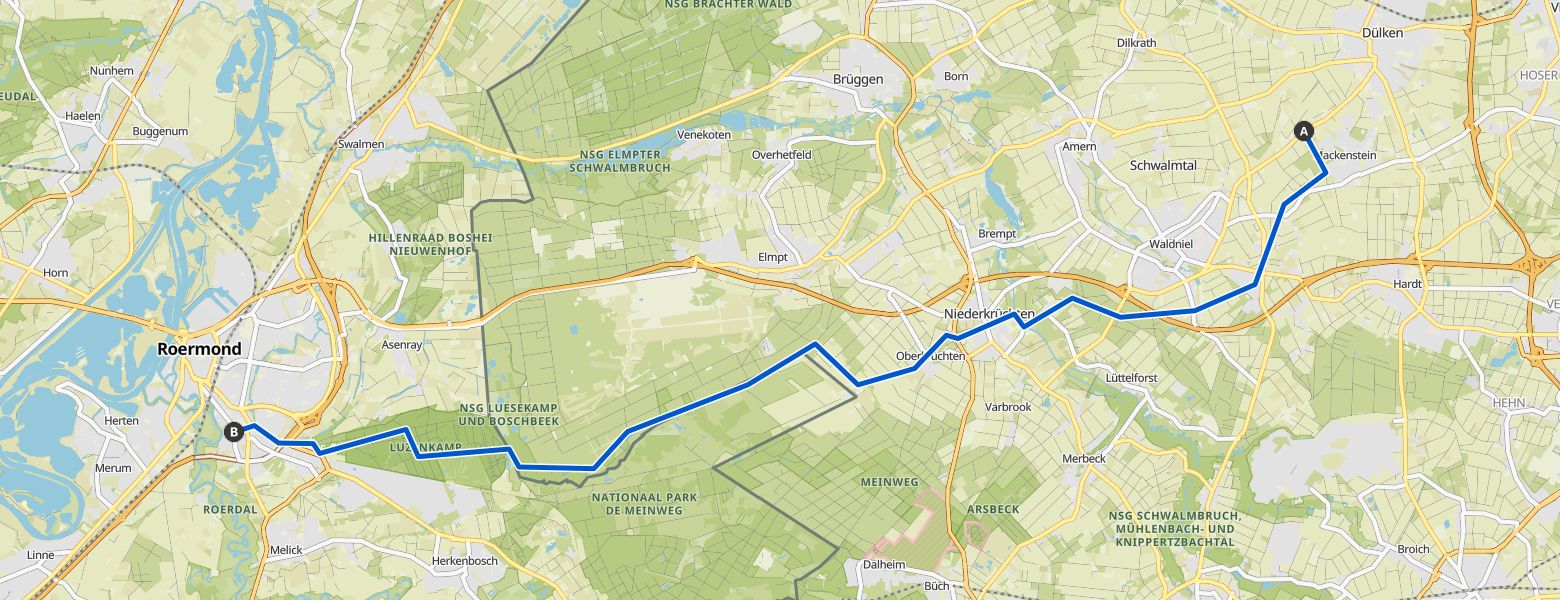 From Dülken to Roermond map