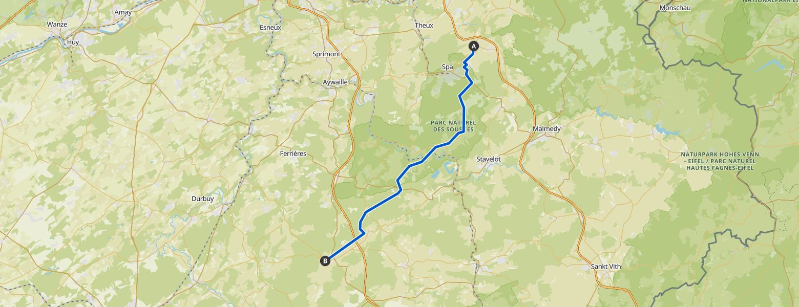 On foot to the Ardennes - Day 2 - From Tiège to Grandmenil Map Image