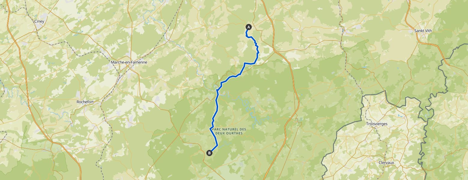 On foot to the Ardennes - Day 3 - From Grandmenil to Roumont Map Image