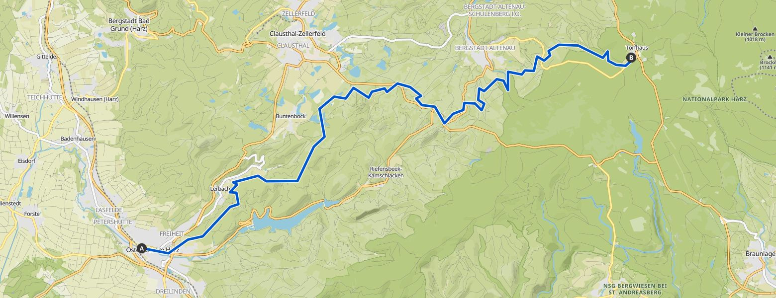 Harzer-Hexen-Stieg - Day 1 - From Osterode to Torfhaus Map Image