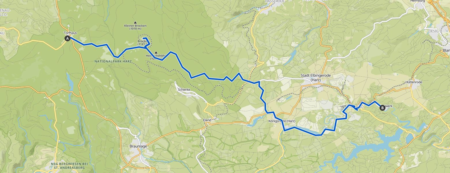 Harzer-Hexen-Stieg - Day 2 - From Torfhaus to Neuwerk Map Image