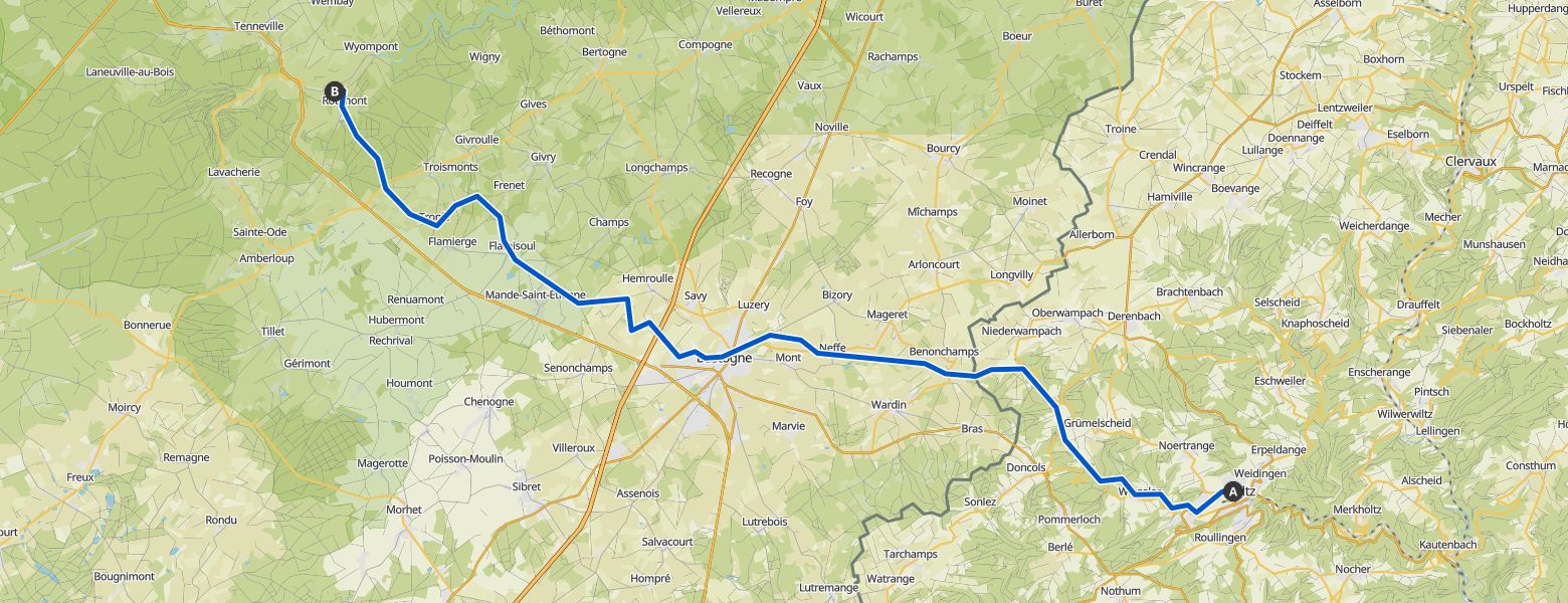 from Luxembourg to Tenneville - Day 3 - from Wiltz to Tenneville map