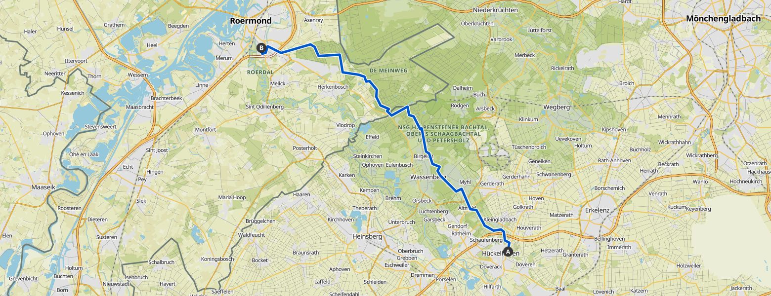 Hike from Hückelhoven to Roermond (26-12-2025) map